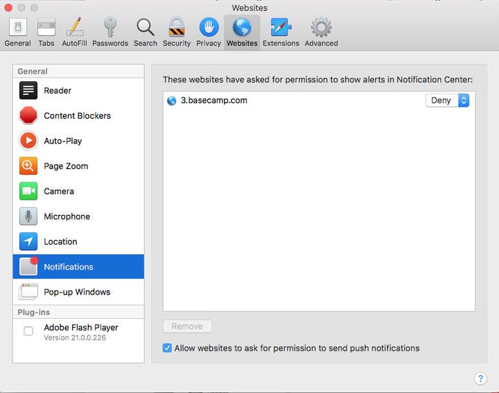 Safari Notification Settings