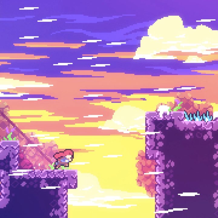 Madeline climbing the mountain in Celeste.