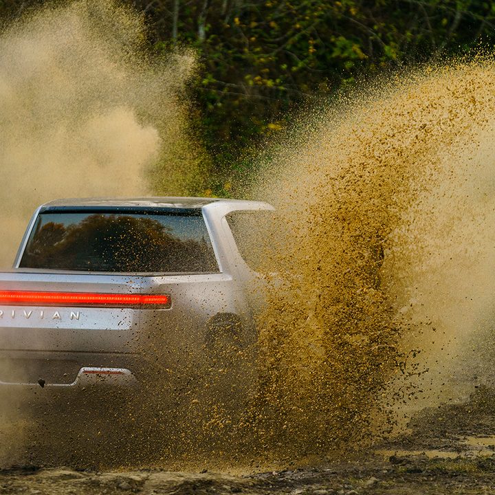 Rivian R1T in the mud