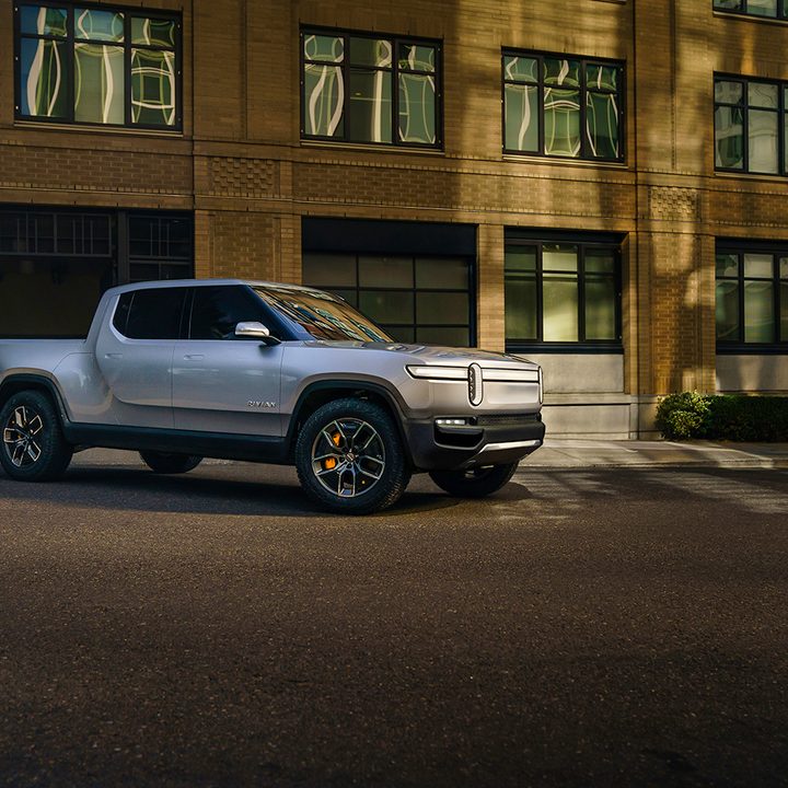 Rivian R1T in the city