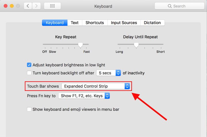 Touch Bar Settings