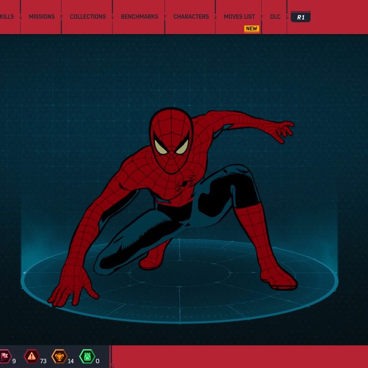 Spider-man in his comic book suit.