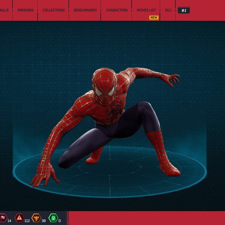 Spider-man in his webbed suit.