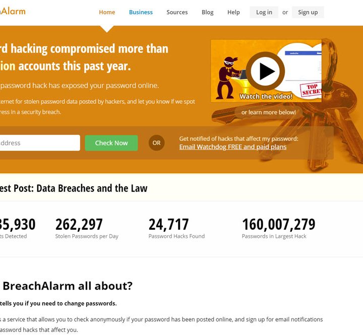 BreachAlarm website screenshot.