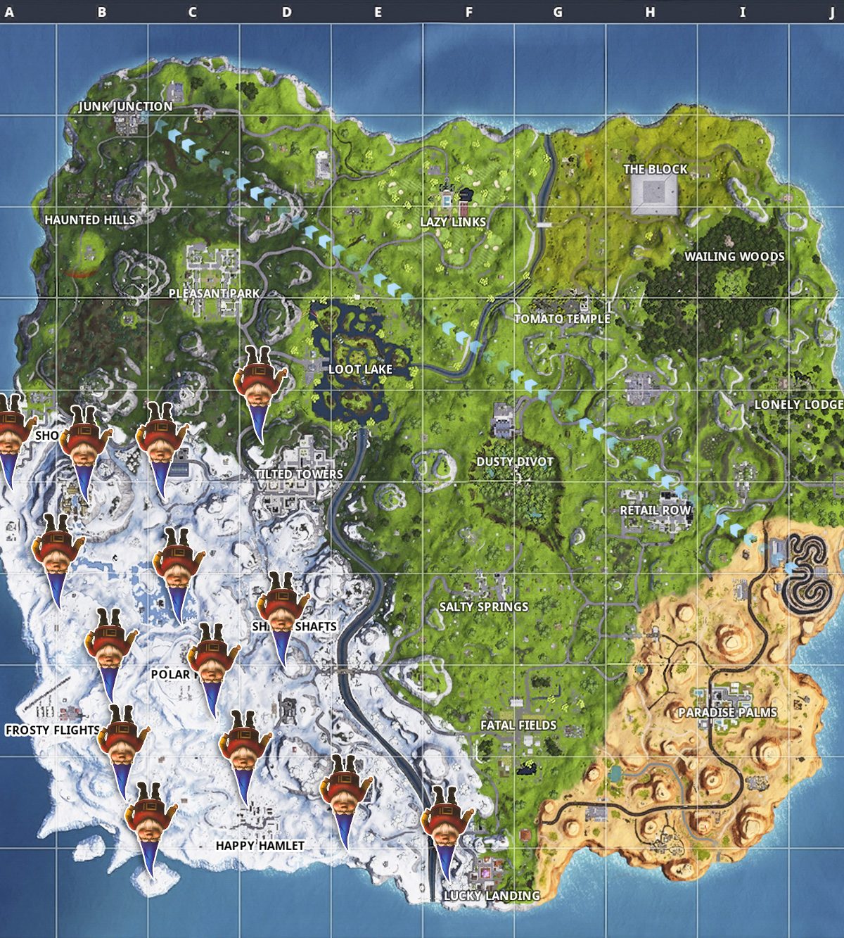Fortnite season 7 week 6 challenges search for chilly gnomes locations map