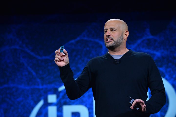 Gregory Bryant, Intel senior vice president in the Client Computing Group, displays a &ldquo;Lakefield&rdquo; reference board during Intel Corporation&rsquo;s news event at CES 2019 on Jan. 7, 2019, in Las Vegas.