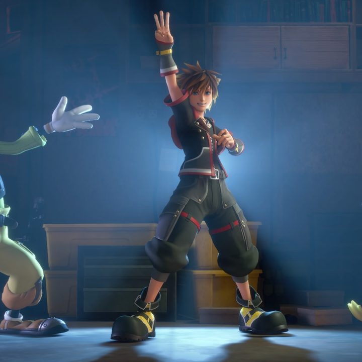 Sora standing in a spotlight.