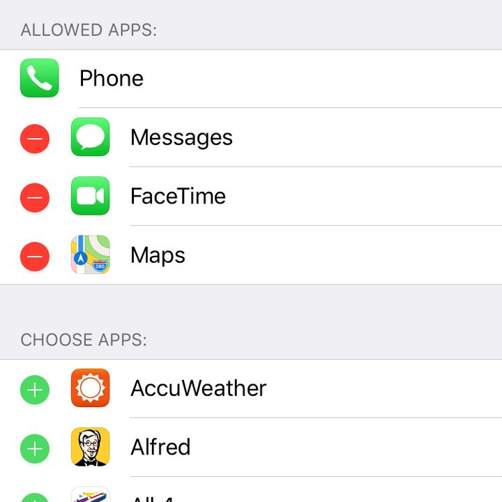 Choose apps to always allow.