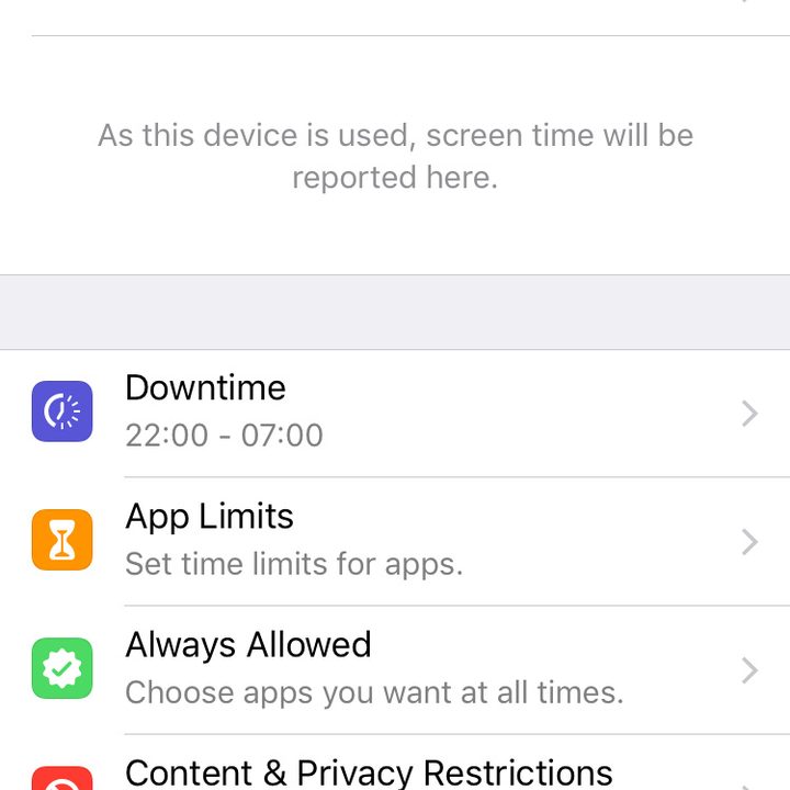 Child screen time page.