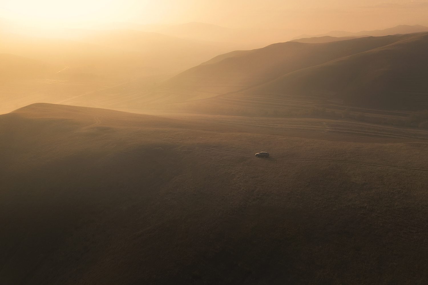 best drone photos car field