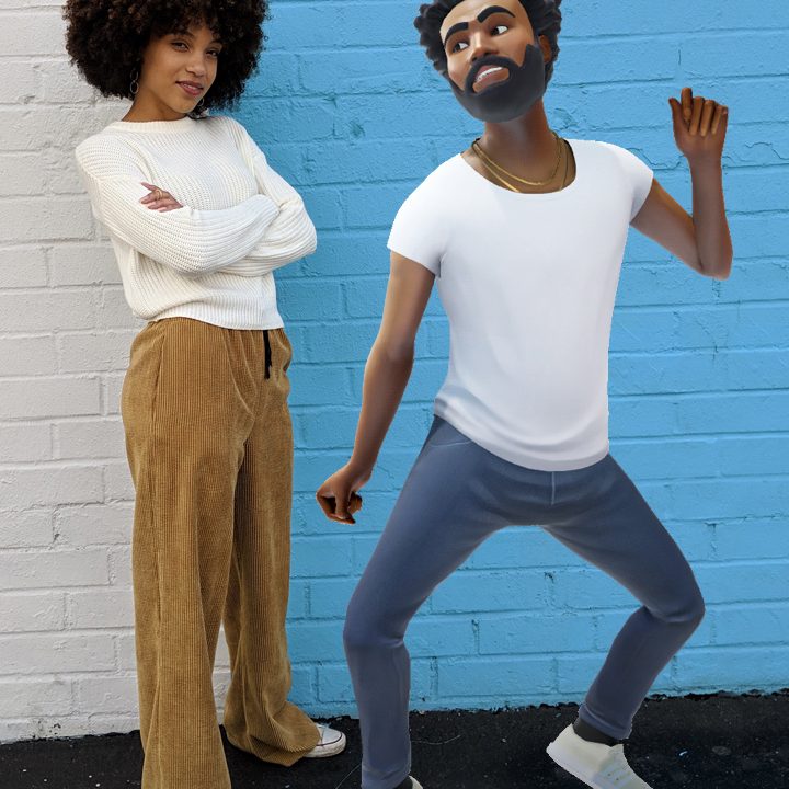 childish gambino in plaground on pixel bluewhite