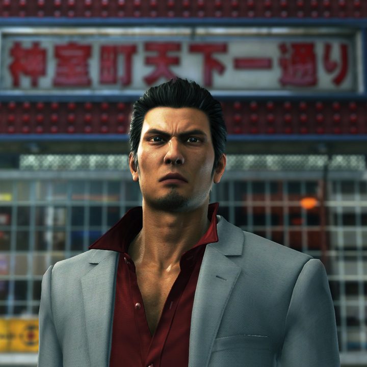 Older kiryu wearing his iconic suit.