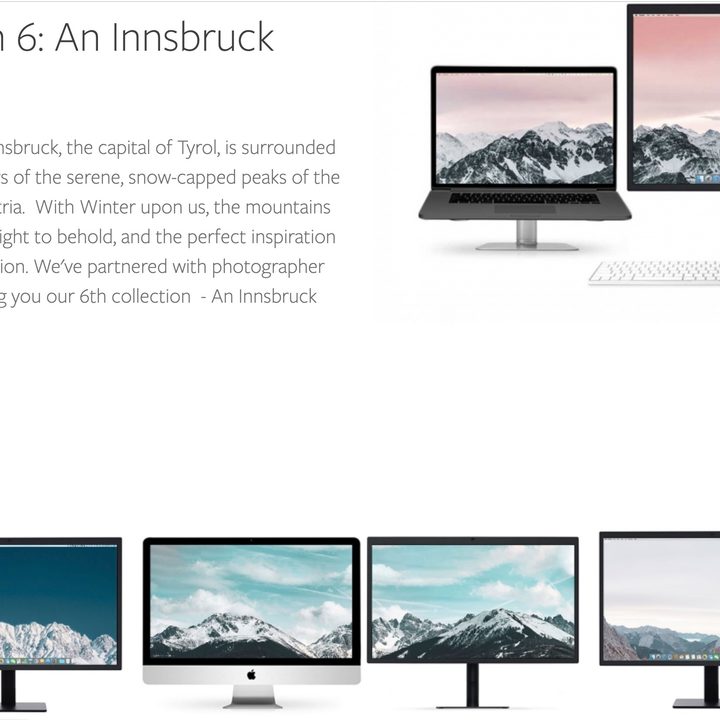 Twelve South website screenshot showing the site's wallpaper collection called "Collection 6: An Innsbruck Winter."