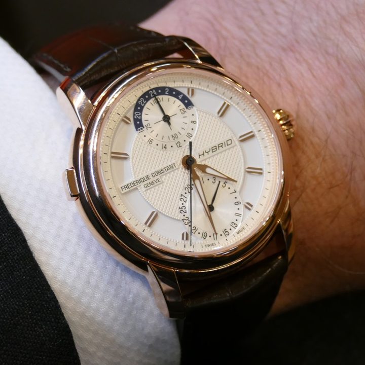 new gold finish makes frederique constants hybrid smartwatch flashier than ever constant white face