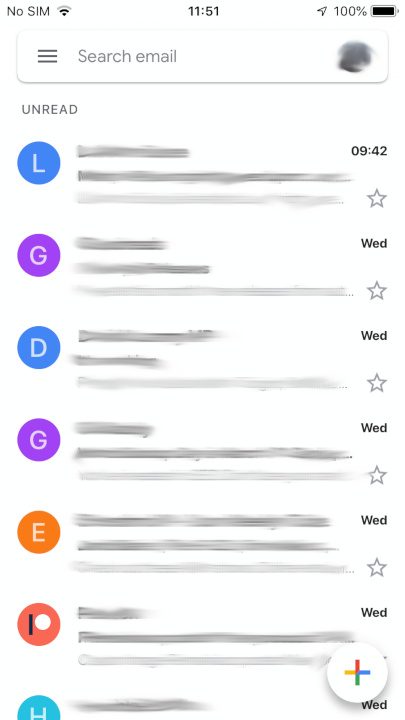 The main view in the Gmail app.