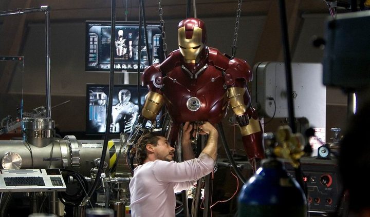 Tony builds his Iron Man suit in Iron Man 2.