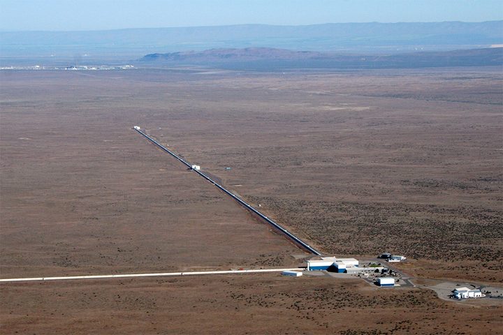 An aerial view of the LIGO Hanford Observatory, located in the Columbia Basin region of southeastern Washington.