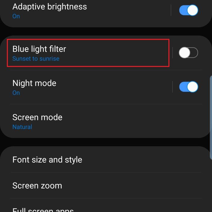 samsung galaxy s10 plus s10e settings blue light filter
