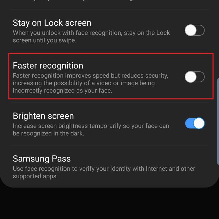 samsung galaxy s10 plus s10e settings faster recognition