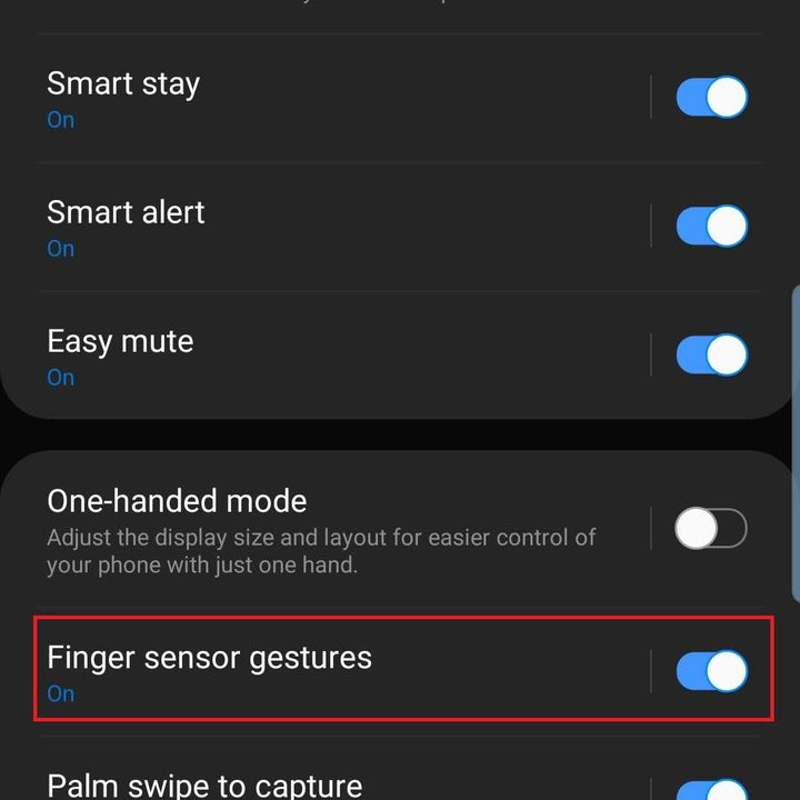 samsung galaxy s10 plus s10e settings finger sensor gestures