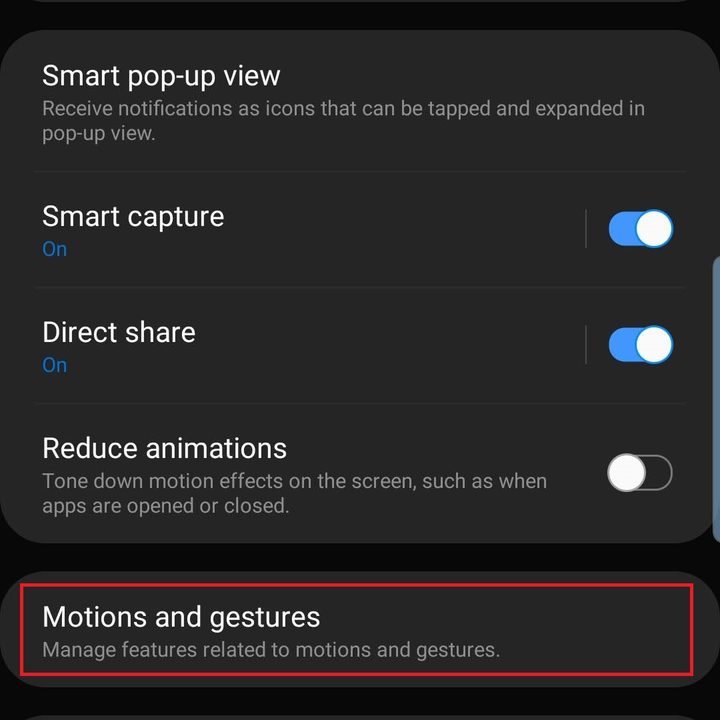 samsung galaxy s10 plus s10e settings motion and gestures