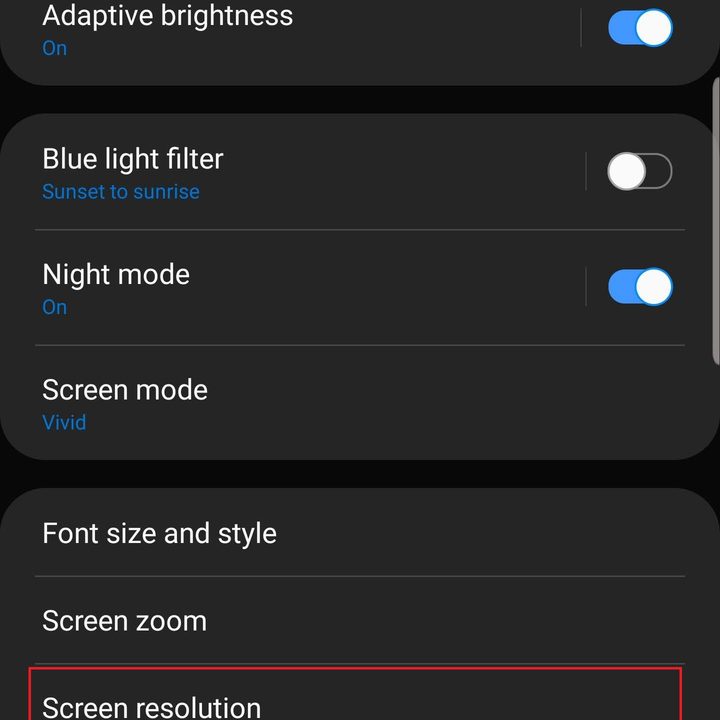 samsung galaxy s10 plus s10e settings screen resolution