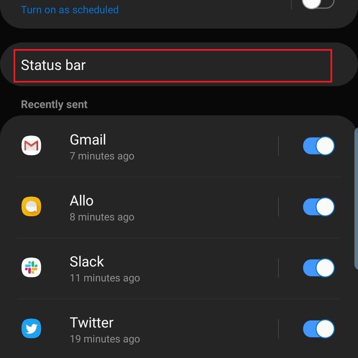 samsung galaxy s10 plus s10e settings status bar