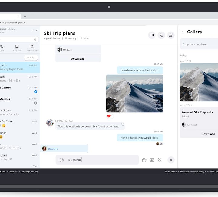 Skype shown on a laptop screen.
