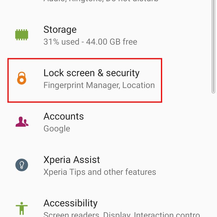 Sony Xperia 10 Lock screen