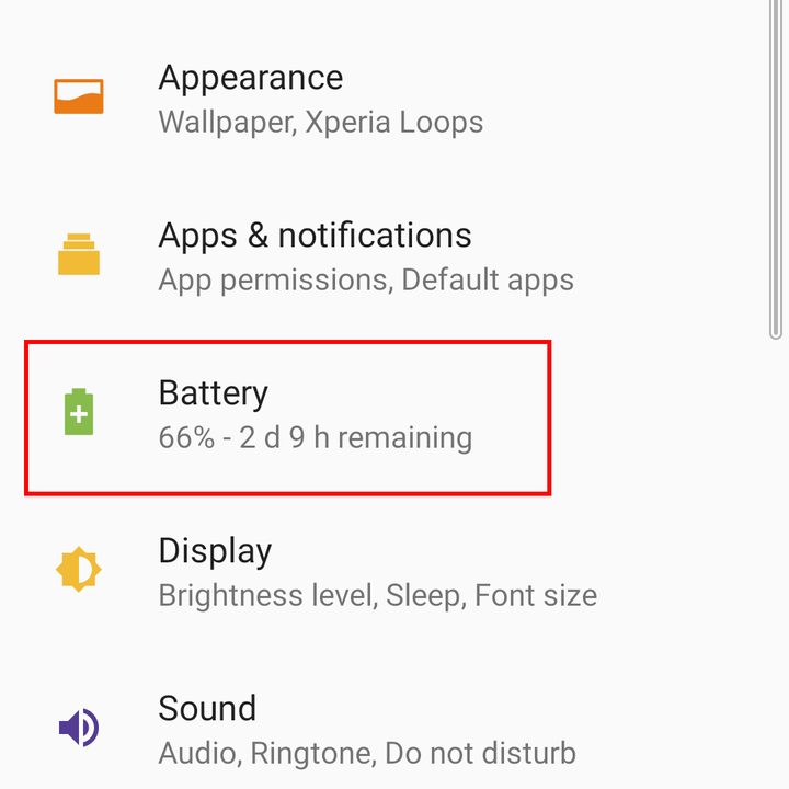 Sony Xperia 10 Stamina mode