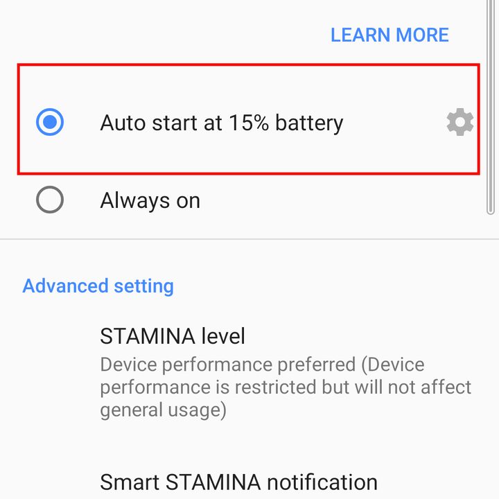 Sony Xperia 10 Stamina mode