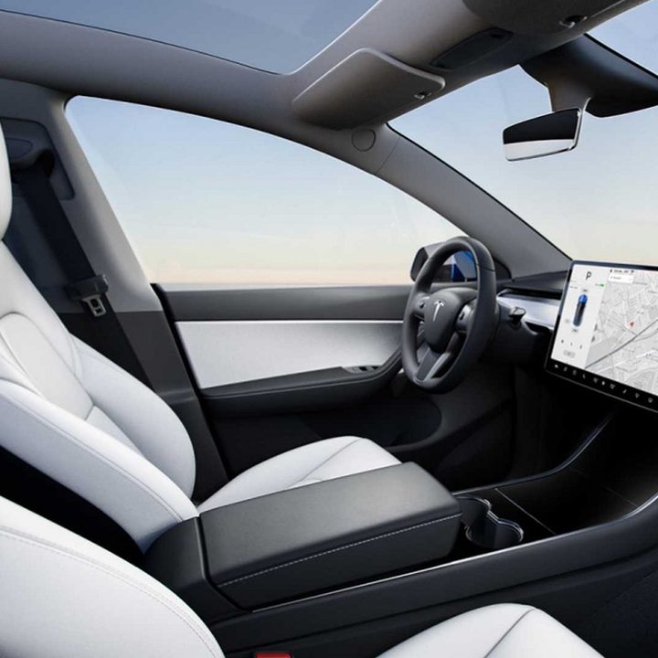 The interior of a Tesla Model Y.