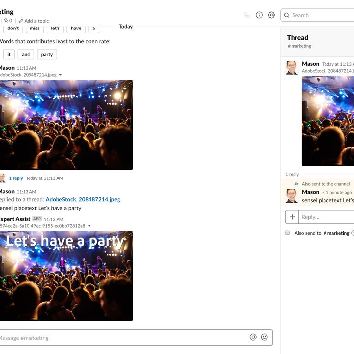 Desktop Slack app showing a thread within a particular Slack channel.