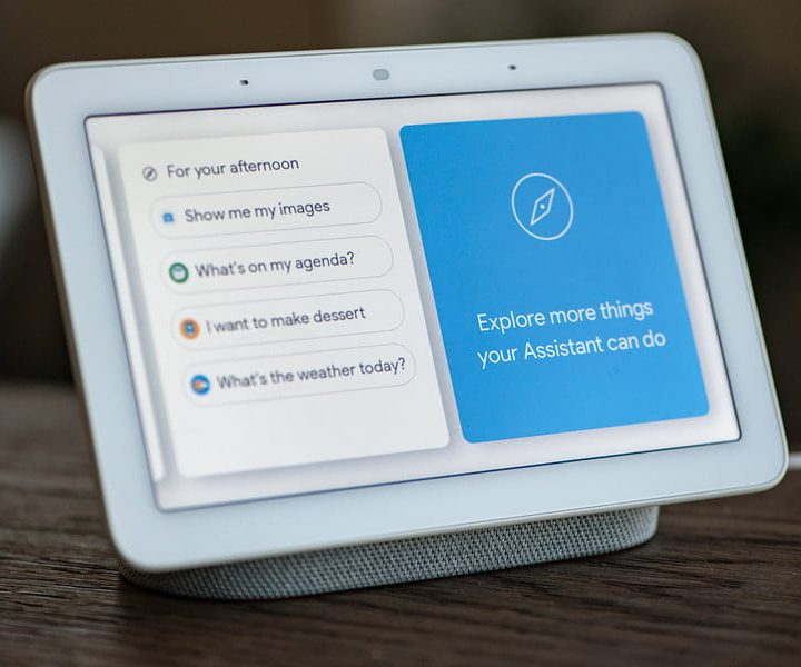 Google Nest Hub on top of table.