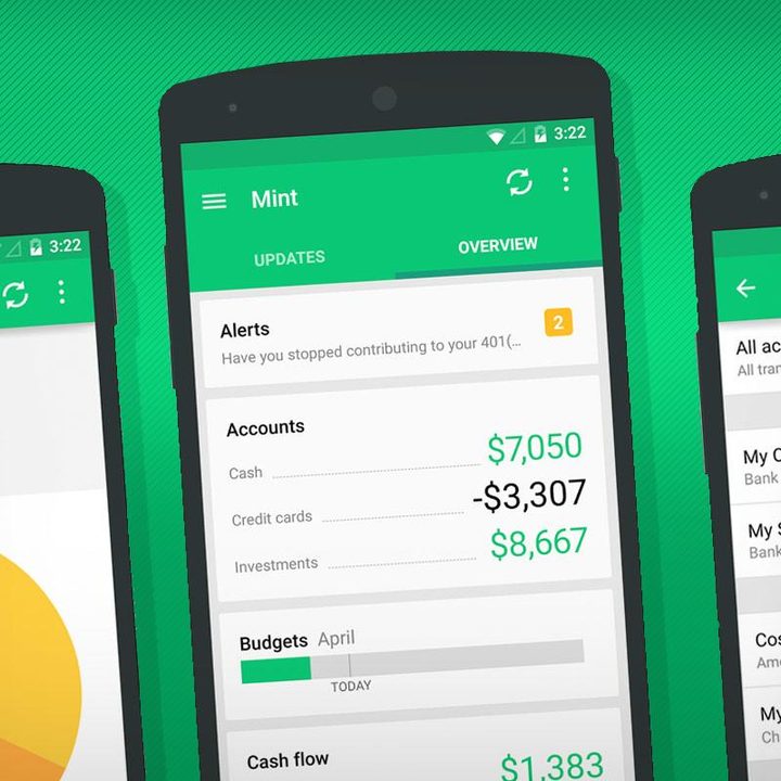 Three screens from the Mint app.