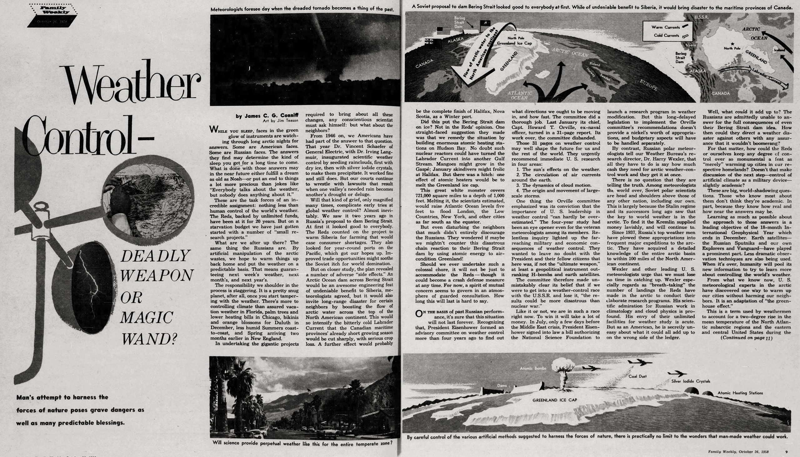 Weather Control Newspaper Article featuring Dr. Harry Wexler in 1958
