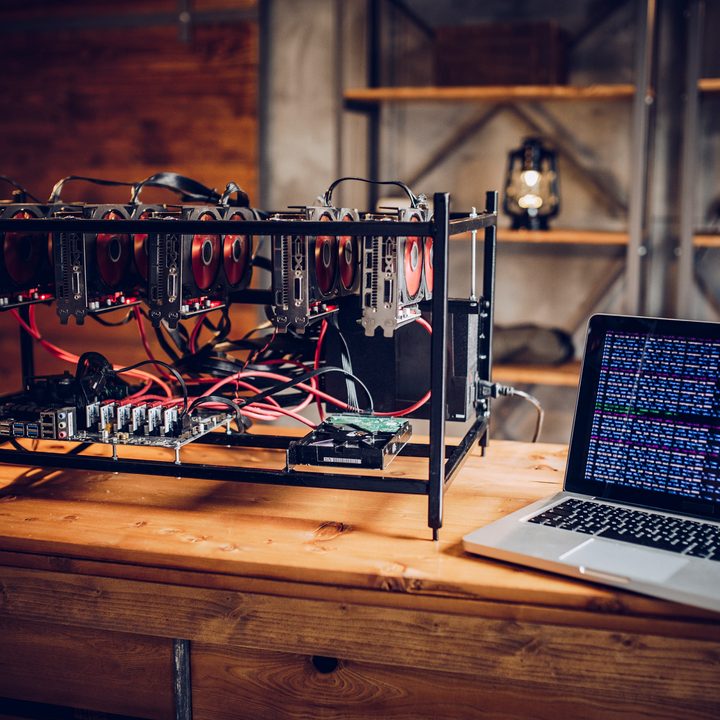 Cryptocurrency mining rig from computer graphic cards.