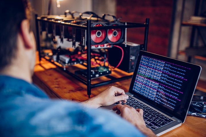A cryptocurrency mining rig from a computer graphic card.