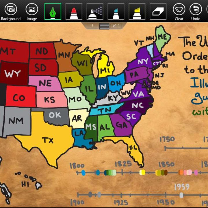 Doceri interactive whiteboard featuring a map.