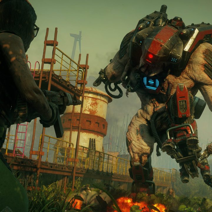 Character shooting enemy in Rage 2.