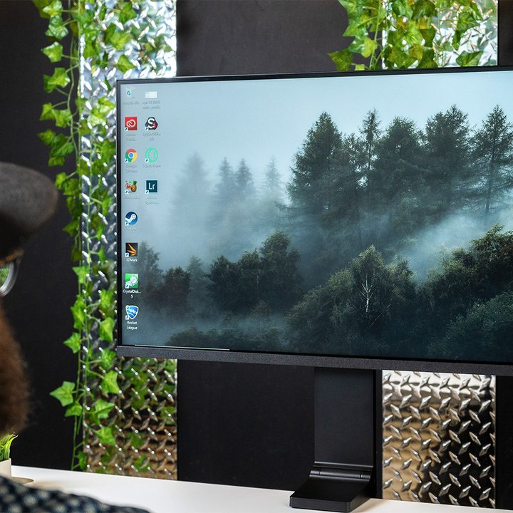 Man viewing a Samsung space monitor.
