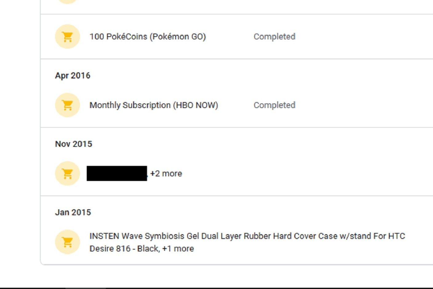 Screenshot of Google's Purchases page