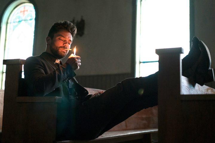 A priest lights a cigarette in Preacher.