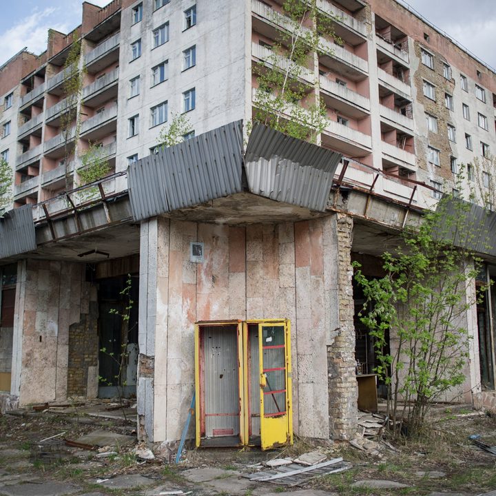 An abandoned and broken down building in Chernobyl.