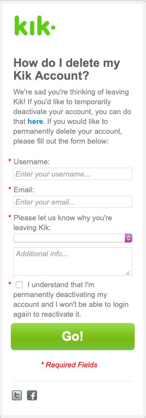 Kik delete account