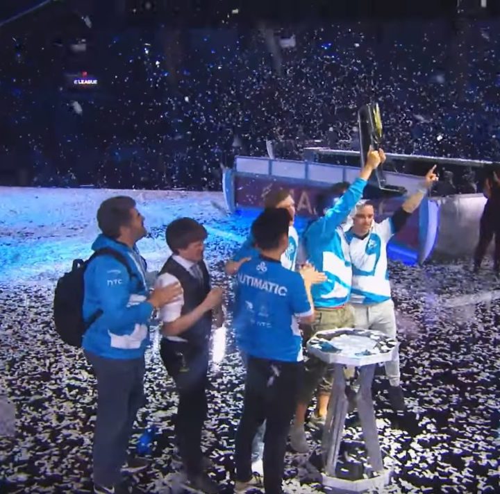 Winners celebrate their ESPYs award show 2019 best esports moment.