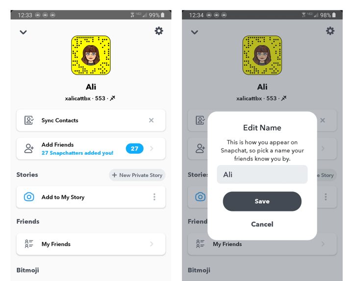 how to change your name on snapchat