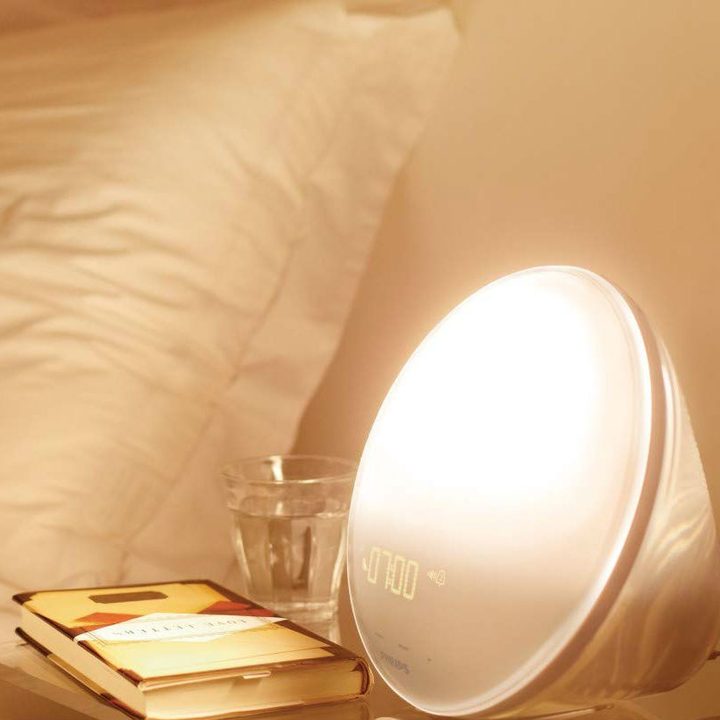 Light therapy lamp with alarm clock.