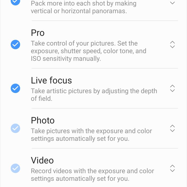 Samsung Galaxy S10 Camera modes