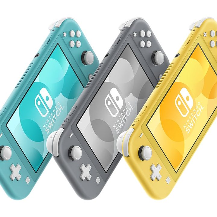Several Nintendo Switch Lite models against a white background.